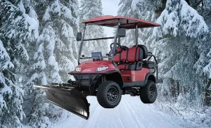 golf cart snow plow attachment and tire chains for winter use