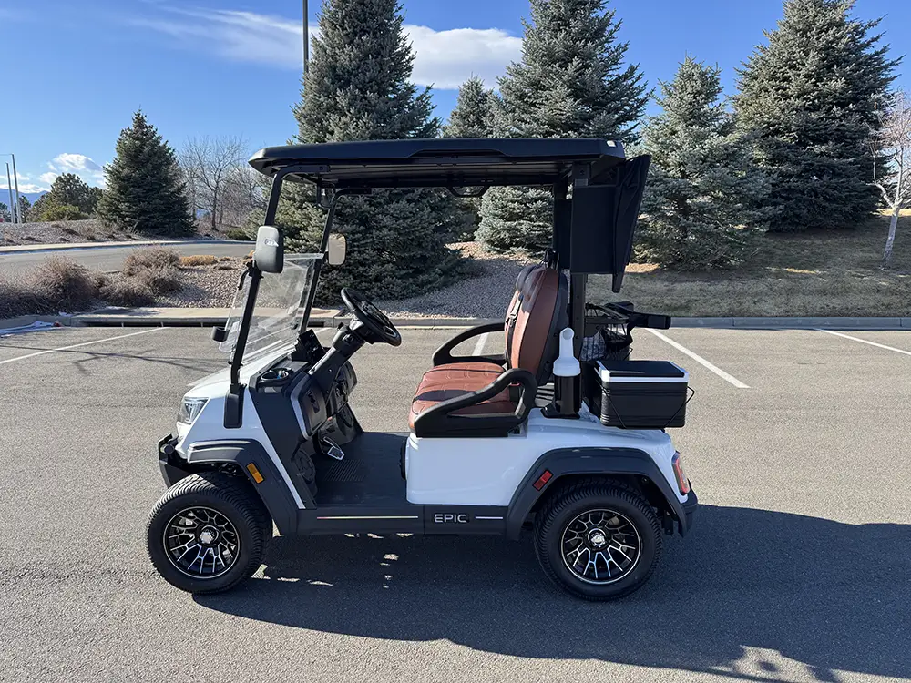 white epic e20fx golf cart side view